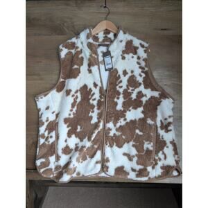 NWT Shyanne Boot Barn Vest Womens 2XL White Light Coffee Cow Print Sherpa Zip Up